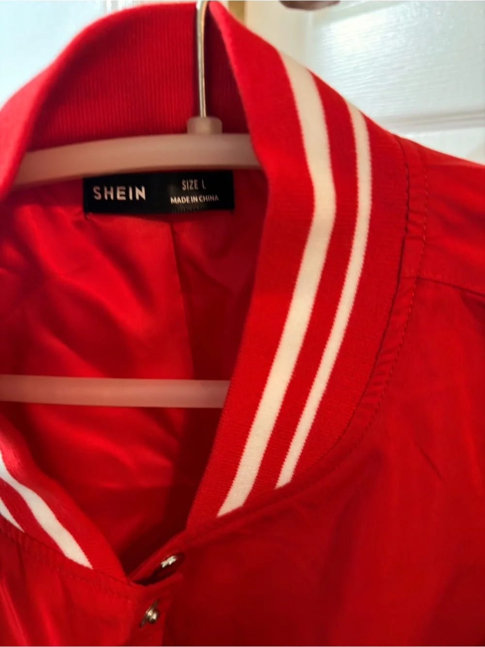 SHEIN Red and White Boston Letterman Jacket